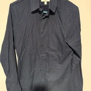 Express Men's Navy Patterned Dress Shirt